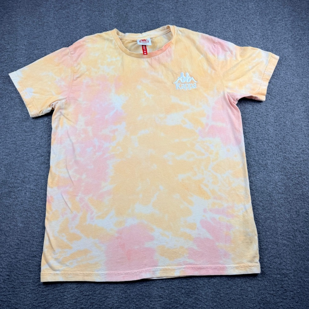 Kappa Women's Tie Dye T-Shirt S Small Orange Pink Pastel Embroidered Logo Tee